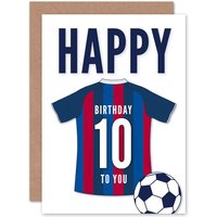 Artery8 Football Fan 10th Happy Birthday Card for Boys Girls Blue Red Striped Jersey Football Top on White Background