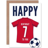 Artery8 Football Fan 7th Happy Birthday Card for Boys Girls Dark Red Jersey Football Top on White Background