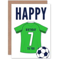 Artery8 Football Fan 7th Happy Birthday Card for Boys Girls Green Jersey Football Top on White Background