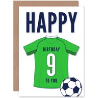 Artery8 Football Fan 9th Happy Birthday Card for Boys Girls Green Jersey Football Top on White Background