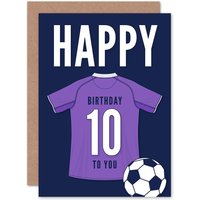 Artery8 Football Fan 10th Happy Birthday Card for Boys Girls Purple Jersey Football Top on Dark Blue Background