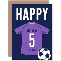 Artery8 Football Fan 5th Happy Birthday Card for Boys Girls Purple Jersey Football Top on Dark Blue Background