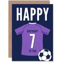Artery8 Football Fan 7th Happy Birthday Card for Boys Girls Purple Jersey Football Top on Dark Blue Background