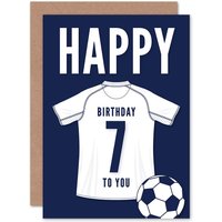 Artery8 Football Fan 7th Happy Birthday Card for Boys Girls White Jersey Football Top on Dark Blue Background