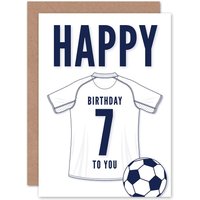 Artery8 Football Fan 7th Happy Birthday Card for Boys Girls White Jersey Football Top on White Background