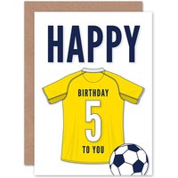 Artery8 Football Fan 5th Happy Birthday Card for Boys Girls Yellow Jersey Football Top on White Background