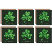 Artery8 Happy St Patrick's Day Irish Green Shamrock Clover Design Greeting Cards With Envelopes Pack of 6