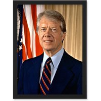 Artery8 39th US President Jimmy Carter Official Portrait Photo Artwork Framed Wall Art Print A4 in Black