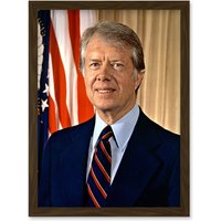Artery8 39th US President Jimmy Carter Official Portrait Photo Artwork Framed Wall Art Print A4 in Brown