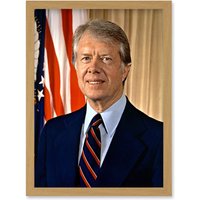 Artery8 39th US President Jimmy Carter Official Portrait Photo Artwork Framed Wall Art Print A4 in Light Oak