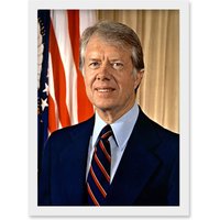 Artery8 39th US President Jimmy Carter Official Portrait Photo Artwork Framed Wall Art Print A4 in White