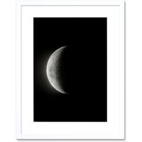 Artery8 Wall Art Print Lunar Phases Moon Waning Crescent Space Astronomy Artwork Framed 9X7 Inch in White | Size: W7" x H9"