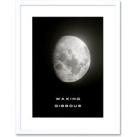 Artery8 Wall Art Print Phases of the Moon Astronomy Waxing Gibbous Lunar Space Poster Artwork Framed 9X7 Inch in White | Size: W7" x H9"