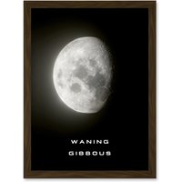 Artery8 Phases of the Moon Astronomy Waning Gibbous Lunar Space Poster Artwork Framed Wall Art Print A4 in Brown