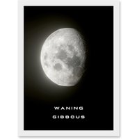 Artery8 Phases of the Moon Astronomy Waning Gibbous Lunar Space Poster Artwork Framed Wall Art Print A4 in White