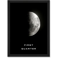Artery8 Phases of the Moon Astronomy First Quarter Lunar Space Poster Artwork Framed Wall Art Print A4 in Black