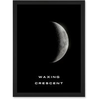 Artery8 Phases of the Moon Astronomy Waxing Crescent Lunar Space Poster Artwork Framed Wall Art Print A4 in Black