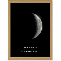 Artery8 Phases of the Moon Astronomy Waxing Crescent Lunar Space Poster Artwork Framed Wall Art Print A4 in Light Oak