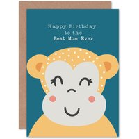 Wee Blue Coo To The Best Mom Ever Cute Monkey Cartoon Birthday Card