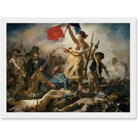 Artery8 Eugène Delacroix July 28 1830 Liberty Leading the People Revolution Reproduction Painting Artwork Framed Wall Art Print A4 in White