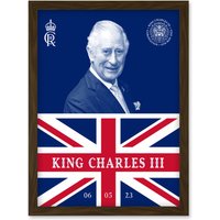 Artery8 King Charles III Coronation Date Crest Emblem Union Jack & Sovereign Artwork Framed Wall Art Print A4 in Brown