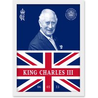 Artery8 King Charles III Coronation Date Crest Emblem Union Jack & Sovereign Artwork Framed Wall Art Print A4 in White