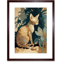 Artery8 Wall Art Print Devon Rex Cat with Flower Pattern Fur Modern Artwork Framed 9X7 Inch in Brown | Size: W7" x H9"