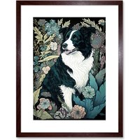 Artery8 Wall Art Print Border Collie Dog in Wildflower Field Modern Artwork Framed 9X7 Inch in Brown | Size: W7" x H9"