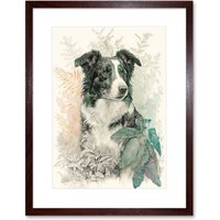 Artery8 Wall Art Print Border Collie Dog in Field Modern Colour Pencil Portrait Artwork Framed 9X7 Inch in Brown | Size: W7" x H9"