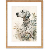 Artery8 Wall Art Print Dalmatian Dog in Field Soft Watercolour Pencil Portrait Artwork Framed 9X7 Inch in Beige | Size: W7" x H9"