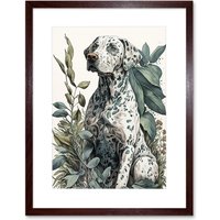 Artery8 Wall Art Print Dalmatian Dog in Field Plants Modern Watercolour Artwork Framed 9X7 Inch in Brown | Size: W7" x H9"