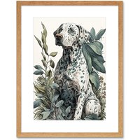 Artery8 Wall Art Print Dalmatian Dog in Field Plants Modern Watercolour Artwork Framed 9X7 Inch in Beige | Size: W7" x H9"