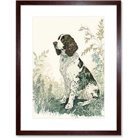 Artery8 Wall Art Print English Springer Spaniel Dog in Field Modern Pastel Watercolour Artwork Framed 9X7 Inch in Brown | Size: W7" x H9"