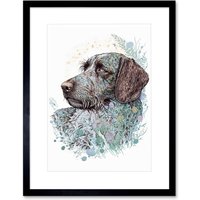 Artery8 Wall Art Print German Wirehead Pointer Dog Nature Spirit Animal Modern Multicoloured Artwork Framed 9X7 Inch in Black | Size: W7" x H9"