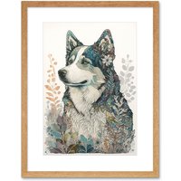 Artery8 Wall Art Print Siberian Husky Dog Nature Spirit Animal Modern Multicoloured Artwork Framed 9X7 Inch in Beige | Size: W7" x H9"