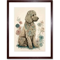 Artery8 Wall Art Print Poodle Dog with Flower Fur Coat Modern Boho Watercolour Artwork Framed 9X7 Inch in Brown | Size: W7" x H9"