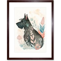 Artery8 Wall Art Print Scottish Terrier Dog in Flower Field Bright Modern Multicoloured Watercolour Artwork Framed 9X7 Inch in Brown | Size: W7" x H9"