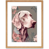 Artery8 Wall Art Print Weimaraner Dog Portrait with Flower Patterns Modern Detailed Artwork Framed 9X7 Inch in Beige | Size: W7" x H9"