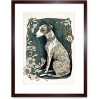 Artery8 Wall Art Print Whippet Dog with Floral Pattern Fur Coat Art Nouveau Inspired Watercolour Artwork Framed 9X7 Inch in Brown | Size: W7" x H9"