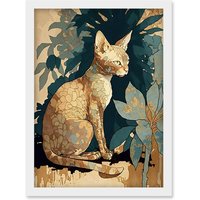 Artery8 Devon Rex Cat with Flower Pattern Fur Modern Illustration Artwork Framed Wall Art Print A4 in White