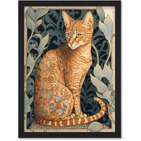 Artery8 Ocicat Cat with Flower Pattern Fur Coat Art Nouveau Watercolour Illustration Artwork Framed Wall Art Print A4 in Black