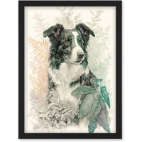 Artery8 Border Collie Dog in Field Modern Colour Pencil Portrait Illustration Artwork Framed Wall Art Print A4 in Black