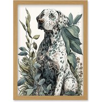 Artery8 Dalmatian Dog in Field Plants Modern Watercolour Illustration Artwork Framed Wall Art Print A4 in Light Oak