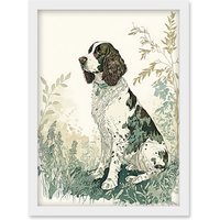 Artery8 English Springer Spaniel Dog in Field Modern Pastel Watercolour Illustration Artwork Framed Wall Art Print A4 in White