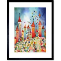 Artery8 Wall Art Print Celebration Day Cityscape Processional Street Folk Art Watercolour Painting Artwork Framed 9X7 Inch in Black | Size: W7" x H9"