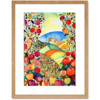 Artery8 Wall Art Print Apple Tree Orchard Fields In Summer Folk Art Landscape Watercolour Painting Artwork Framed 9X7 Inch in Beige | Size: W7" x H9"