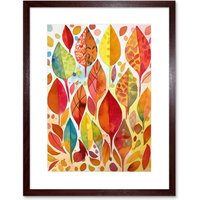 Artery8 Wall Art Print Autumn Leaves With Multicoloured Patterns Folk Art Watercolour Painting Artwork Framed 9X7 Inch in Brown | Size: W7" x H9"