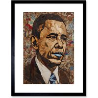 Artery8 Wall Art Print Barack Obama Collage Art Portrait Artwork Framed 9X7 Inch in Black | Size: W7" x H9"
