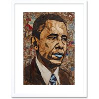 Artery8 Wall Art Print Barack Obama Collage Art Portrait Artwork Framed 9X7 Inch in White | Size: W7" x H9"