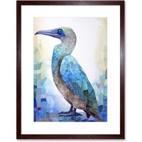 Artery8 Wall Art Print Blue Footed Booby Bird Watercolour Painting Collage Artwork Framed 9X7 Inch in Brown | Size: W7" x H9"